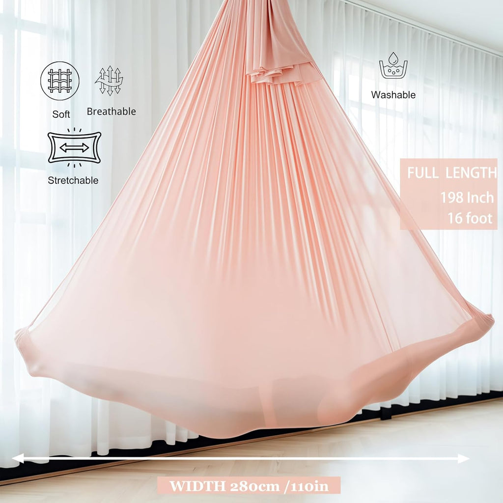 Aerial Yoga Hammock 5.5 Yards Premium Aerial Silk Fabric Yoga Swing for Antigravity Yoga Inversion Include Daisy Chain,Carabiner and Pose Guide